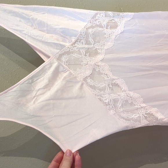 Vintage Maxi JCPenney Light Pink Gown Slip Dress Lace Nylon Y2K Fairy Semi Sheer - Picture 9 of 14
